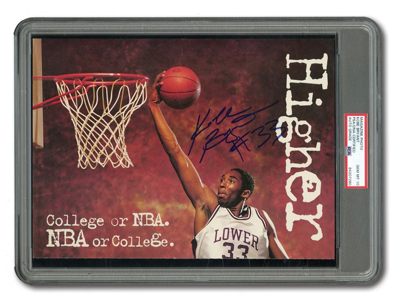 C. 1996 KOBE BRYANT SIGNED AND "#33" INSCRIBED LOWER MERION H.S. 8x11 MAGAZINE PHOTO (PSA/DNA GEM MINT 10 AUTO.)